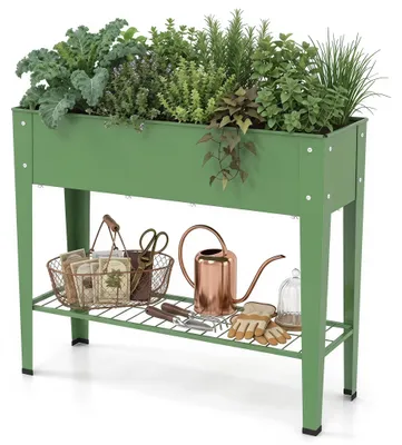 Produktbild von KOMFOTTEU Hochbeet Metall, Gartenbeet mit Pflanzkasten & Ablage, Grün