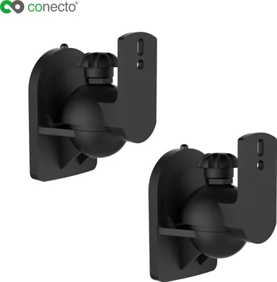 Produktbild von conecto CC50296 Lautsprecher Universal-Wandhalterung, neigbar: -20° bis 20°, schwenkbar: -70° bis 70°, Wandabstand: 64mm, Traglast: max. 3,5kg, 2er-Set, schwarz