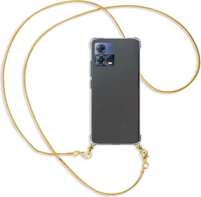 Produktbild von Handykette Backcover-Schutzhülle mit Band (Metall goldfarben) für Motorola Edge 30 Fusion, Moto S30 Pro - goldfarbene Snake-Kette