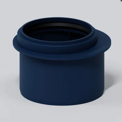 A 3D render of a dark blue pipe fitting on a light gray background.
