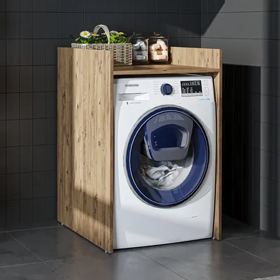 Image de Armoire de rangement pour lave-linge Roomart, 65 cm de large, chêne