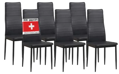 Produktbild von Albatros Esszimmerstühle MILANO 6er Set, Schwarz - Polsterstuhl mit Kunstleder-Bezug, Modernes Stilvolles Design am Esstisch - Küchenstuhl Stuhl Esszimmer mit hoher Belastbarkeit bis 110kg