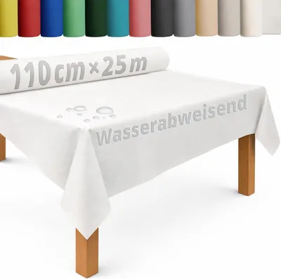 Produktbild von DecoHomeTextil Tischdecke Vliesstoff Rolle 1.1 x 25 m Weiß | abwaschbar, wasserabweisend, Tischdeckenrolle Vlies