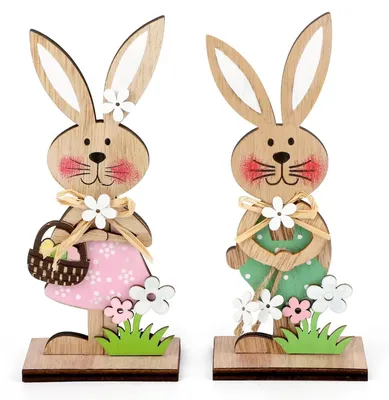 Holz-Osterhasen, 2 Stück, Tischdeko für Haus & Garten