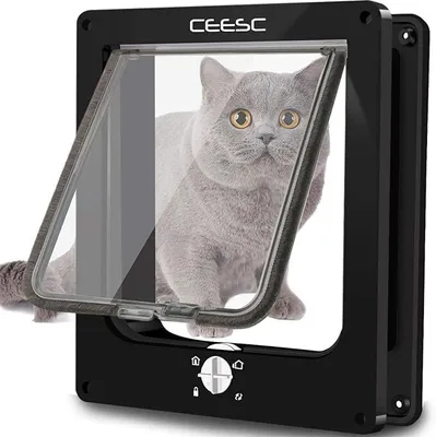Produktbild von Große Katzenklappe (Außengröße 29,5 cm x 24,5 cm), drehbare 4-Wege-Verriegelungstür für Katzen-Außentüren, wetterfeste Haustiertür für Katzen und Hunde mit Umfang <63 cm, verbesserte Version