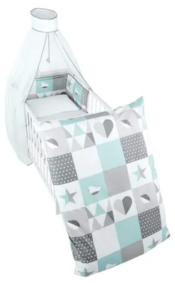 Produktbild von roba Kinder-Bettgarnitur 4-tlg 'Happy Patch mint', Bettwäsche 100x135 (Decke & Kissen), Nest, Himmel