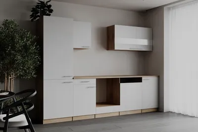 Produktbild von Einbauküche Küchenzeile Leerblock Eiche Sägerau Weiß Merle 280 cm Respekta