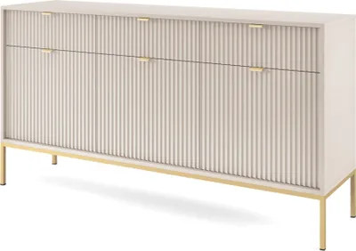 Produktbild von Selsey VELLORE - Sideboard 3-türig, Greige mit goldfarbenem Gestell, 154 cm