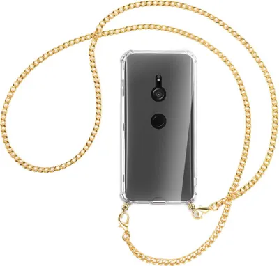 Produktbild von Handykette Backcover-Schutzhülle mit Band (Metall goldfarben) für Sony Xperia XZ3 - goldfarbene Kette