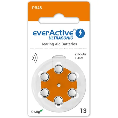 Zdjęcie produktu dla Baterie do aparatów słuchowych 13 / PR48 everActive ULTRASONIC 13 - 6 sztuk