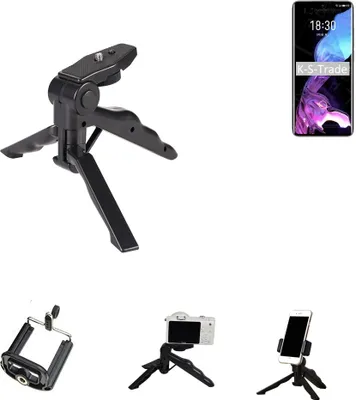 Produktbild von K-S-Trade Stativ Tisch-Ständer Dreibein Handy-Stativ Ständer kompatibel mit Meizu 18 Mini-Stativ Smartphone Tripod Handy-Stativ aus Plastik schwarz