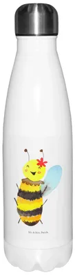 Produktbild von Mr. & Mrs. Panda Thermosflasche Biene Happy - Weiß - Geschenk, Thermo-Trinkflasche, Getränkeflasche, thermosflaschen, trinkflaschen, Teeflasche, Trinkflasche