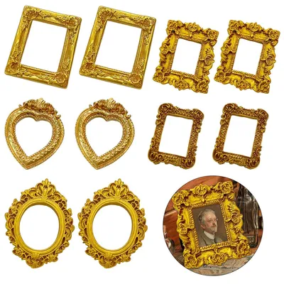 Produktbild von Mini Goldrahmen Set , 10-teilig, DIY Mini Vintage Rahmen für Bastelprojekte, Puppenhaus, Weihnachtsdeko, Tischdekoration & Fotorequisiten
