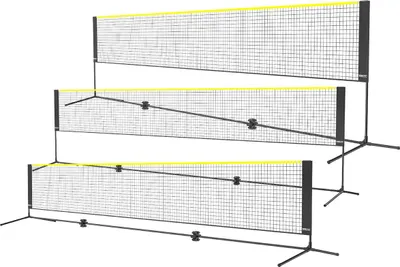 Immagine prodotto di Rete da badminton, rete da pallavolo regolabile in altezza, rete da pickleball pieghevole larga 5 metri, set da tennis portatile facile da montare con pali, supporto e borsa per il trasporto, per giochi in giardino per bambini, uso interno ed esterno