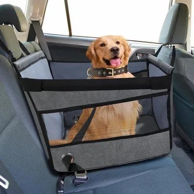 Produktbild von Unyqoos® Wasserdichter Hunde-Autositz mit Netzfenster und Sicherheitsgurt, faltbar, Aufbewahrungstasche, 49 x 49 x 38 cm, Oxford-Gewebe – für kleine und mittelgroße Hunde