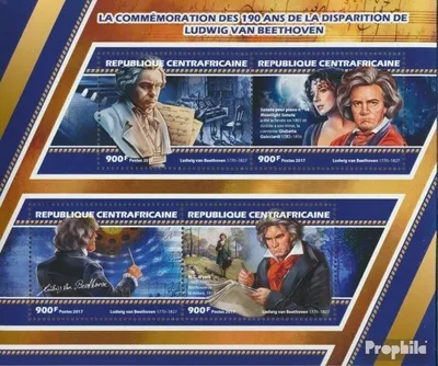 Produktbild von Briefmarken Zentralafrikanische Republik 2017 Mi 6985-6988 Kleinbogen (kompl. Ausgabe) postfrisch Ludwig van Beethoven