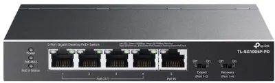 Zdjęcie produktu dla TP-Link TL-SG1005P-PD, Gigabit Ethernet (10/100/1000), Obsługa PoE, Montaż naścienny / rzutowanie na sufit