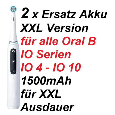 Produktbild von 2 x Li-Ion Akku für Oral B 3758 IO7 IO7N 3,7V 1500mAh Oral Series 9N IO6 IO7 IO8 IO9 IO10