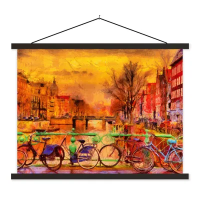 Produktbild von MuchoWow® Textilposter Gemälde - Fahrrad - Amsterdam - Gracht - Öl 40x30 cm mit schwarzem Rahmen - Dekorationen