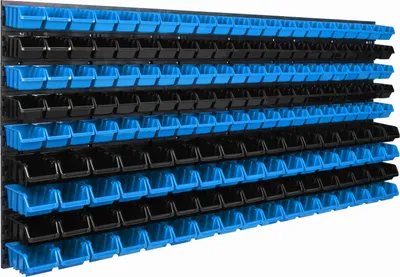 Obrázok produktu pre Nástenný panel na náradie 173 x 78 cm s 178  ks. Krabice závesný Modré a Čierne Stohovatelné Boxy