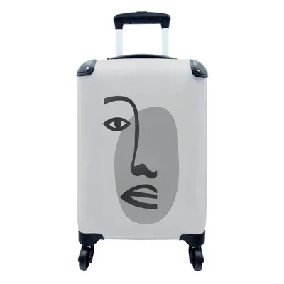 Produktbild von MuchoWow® Koffer Handgepäck Trolley Rollkoffer Kleine Reisekoffer mit 4 Rollen - Porträt - Gesicht - Schwarz - Weiß - Cabin Size < 55x40x23 cm & 55x40x20 cm - Fotokoffer - Kabinenkoffer - Boardgepäck - Reise-Box - Reisekoffer - Reisegepäck - Koffer mit Bild - Trolley für Kinder