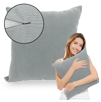 Produktbild von Muralo DEKORATIVES KISSEN 45 cm x 45 cm Zierkissen für Sofa Dekokissen für Bett Grau Cord Stoff