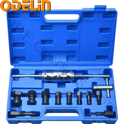 Productafbeelding van Set voor het verwijderen van binnenringen, gemaakt van koolstofstaal, met een schuifham van 105 mm, een as van 360 mm, 8 verschillende klemhaken en 12 onderdelen in totaal