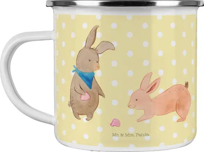 Produktbild von Mr. & Mrs. Panda Teetasse Hasen Muschel - Gelb Pastell - Geschenk, Haferl, Emaille Tasse, Urlaub, Strand, Teebecher, metallbecher, BFF, Pott, Ferien, Muttertag