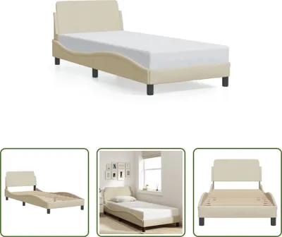 Produktbild von The Living Store Bettgestell mit Kopfteil Creme 80x200 cm Stoff