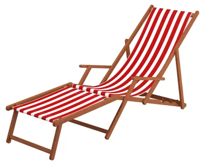 Produktbild von Liegestuhl rot-weiß Gartenliege Sonnenliege Deckchair Buche Fußteil Kissen klappbar 10-314FKH
