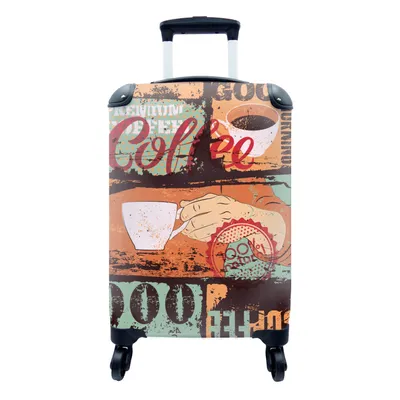 Produktbild von MuchoWow® Koffer Handgepäck Trolley Rollkoffer Kleine Reisekoffer mit 4 Rollen - Kaffee - Retro - Collage - Cabin Size < 55x40x23 cm & 55x40x20 cm - Fotokoffer - Kabinenkoffer - Boardgepäck - Reise-Box - Reisekoffer - Reisegepäck - Koffer mit Bild - Trolley für Kinder