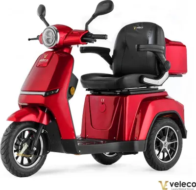 Immagine prodotto di Scooter elettrico Veleco Turris - Scooter a 3 ruote per la mobilità - illuminazione a LED - 800W - completamente assemblato e pronto per la guida - scooter per la mobilità senior (rosso)