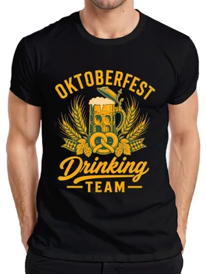 Productafbeelding van , drinkteam, bierkan, pretzel, lederhosen, dirndl, heren T-shirt, zwart, maat M