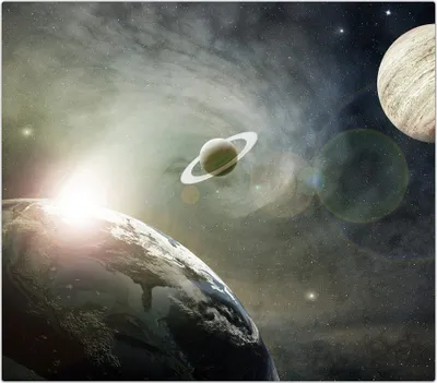 Produktbild von Spritzschutz Herdabdeckplatte Schneidebrett aus Glas Erde und Jupiter und Saturn 1-Teilig (60x52cm)