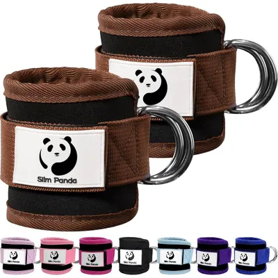Produktbild von Fitness Fußschlaufen für Kabelzug, verstellbar, mit doppelten D-Ringen und Neoprenstütze, Paar, Braun