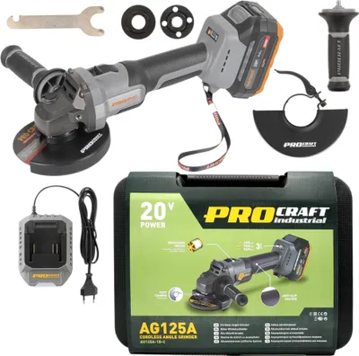 Immagine prodotto di Procraft Industrial AG125A Smerigliatrice angolare a batteria 20 V 125 mm Brushless + 1x batteria 4,0 Ah + caricabatterie + valigetta