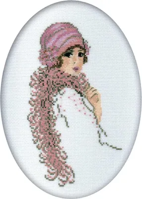 Imagen del producto de Kit de bordado RTO Kreuzstich "Dama con plumas", patrón de puntos de cruz, tela Aida 18, 10x16 cm