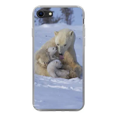 Produktbild von MuchoWow® Handyhülle Schutzhülle Hülle für iPhone 7 Eisbären - Schnee - Weiß Silikon Softcase Handy Hülle - Kartenhalter