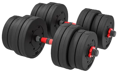 Produktbild von Verstellbares Hantel- und Langhantelset 30 kg | Farbe: Schwarz, Rot