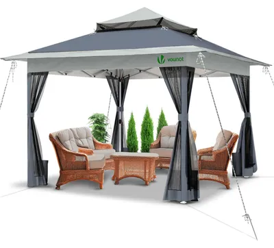 Produktbild von VOUNOT® Pavillon 3,6x3,6m, Pop Up Partyzelt mit Mesh Sides & Doppeldach Faltpavillon Grau