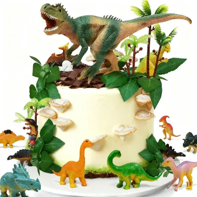 Immagine prodotto di Set di 26 decorazioni per torte a tema dinosauri, ideali per feste