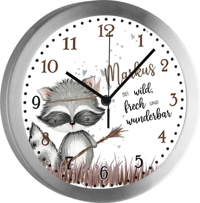 Produktbild von Kinderzimmer Funkwanduhr, Funkuhr Wanduhr Kinder, Waschbär 25 cm