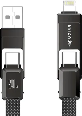 Zdjęcie produktu dla BlitzWolf Blitzwolf BW-HDC7 4-in-1 USB+C+Lightning cable 240W 1.2m (black)
