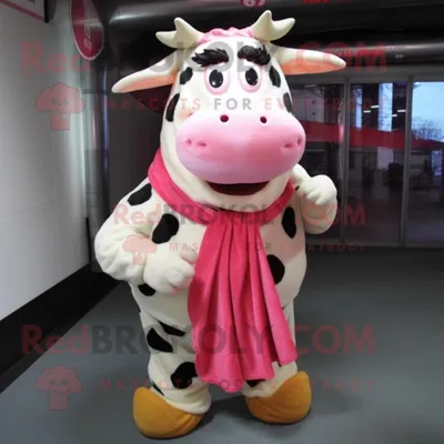 Produktbild von Rosa REDBROKOLY Holsteiner Kuh Maskottchen kostüm gekleidet mit Flanellhemd und Schals