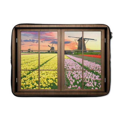 Produktbild von MuchoWow® Laptop Hülle 14 ZollAnsicht - Mühle - Tulpen Laptoptasche - Laptoptasche - Stoßsicher - Schutzhaube