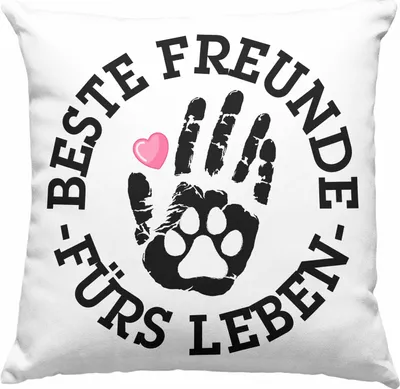 Produktbild von Trendation - Hund Katze Deko-Kissen mit Füllung 40x40 Freunde  Deko-Kissen mit Füllung 40x40 Becher Hundebesitzer Katzenbesitzer Tatze Geschenkidee Pfote (Blau)