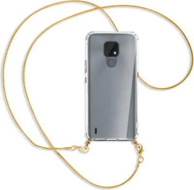 Produktbild von Handykette Backcover-Schutzhülle mit Band (Metall goldfarben) für Motorola Moto E7 - goldfarbene Kette Snake