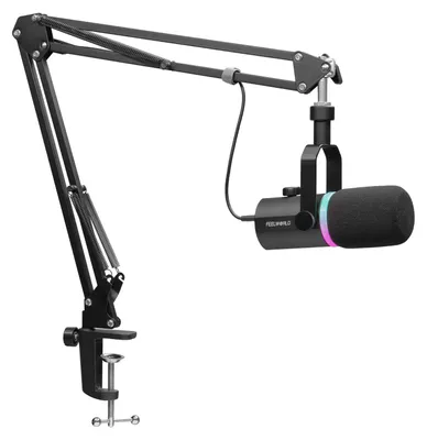 Image de Microphone dynamique XLR USB avec bras articulé et support, idéal pour l'enregistrement de podcasts et les diffusions en direct