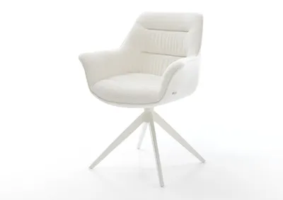 Produktbild von DELIFE Drehstuhl Kaira-Flex Bouclé Soft Beige Kreuzgestell breit Weiß 360° drehbar Wippfunktion