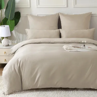 Productafbeelding van Beddengoedset 200x200 cm, katoen satijn, beige, 3-delig | 2 kussenslopen van 80x80 cm